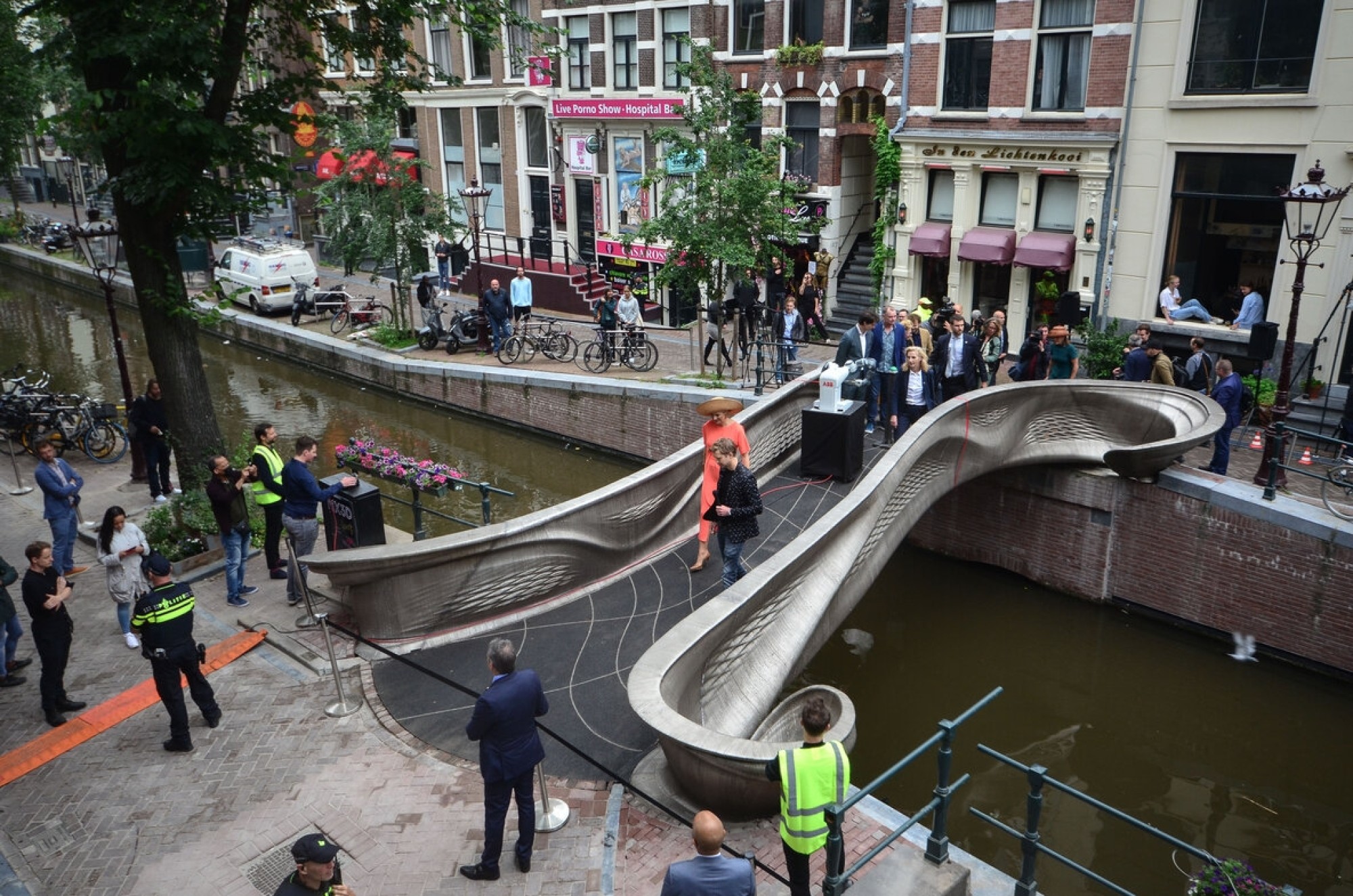 Official opening of the MX3D Bridge by Queen Maxima of the Netherlands in July of 2021. title=
